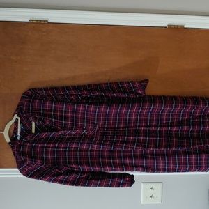 Lands End dress, size 8, flannel plaid dress, cranberry and black with pockets